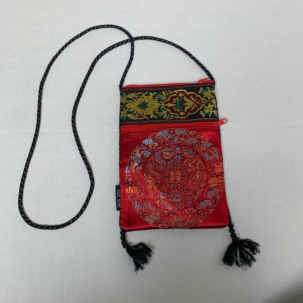 RESERVED NWOT [Far Nine] Red Embroidered Cross Body Bag 5.5"x8" tall